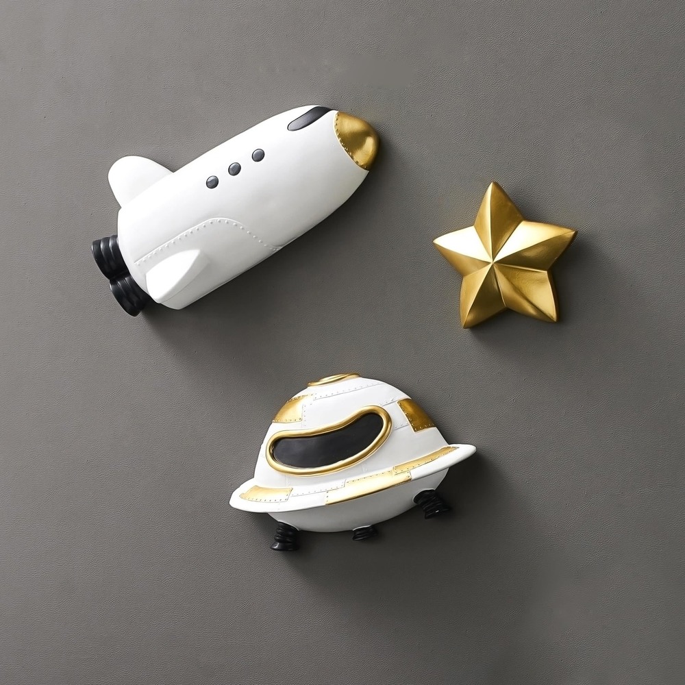 NWT Space Wall Decor Set of 3 Rocket UFO Star Resin Sculpture Kids Room